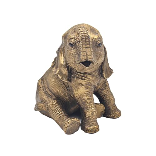 Image of Bronze Animal Figurine Ornament - Home Decor, Reflection Collection | Classical Bronzed Statues Living Room Table Decor - Animal Sculpture (Sitting Elephant)