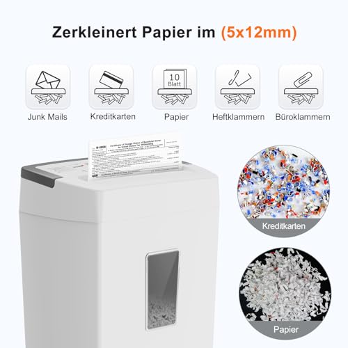 Bonsaii 10-Blatt Aktenvernichter P4, Mikroschnitt schredder für 21L Behälter, Anti-Blockier-System & Überhitzungsschutz für Büro/Homeoffice, C275-B