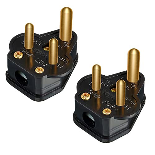 2 Pack 5 Amp Round Pin Plugs 3 Pin 5A Plug Round Pin Plugs Adaptor Household Lamp Plug Lighting Plugs for Home Lights, Lamp(Black)