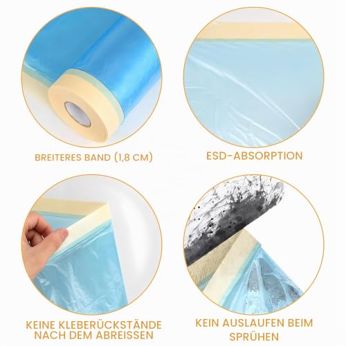 LLPT Abdeckfolie Klebeband mit Folie 110cm(ungefaltet) x 25m 2 Rollen – Ansicht 5