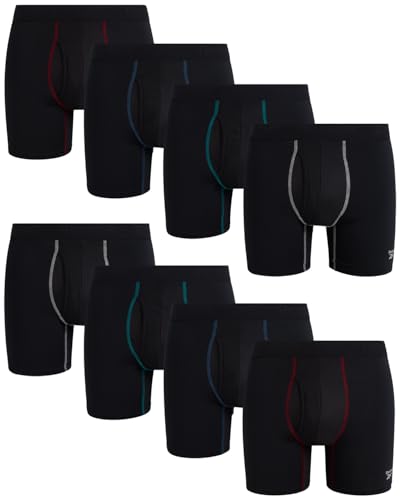 Reebok Men's Boxer Briefs - 8 Pack Performance Mens Underwear Boxer Briefs with Fly Pouch - Underwear for Men Pack (S-XL), Size Large, Black/Black/Black/Black