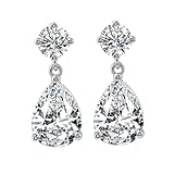 Homxi Oro Blanco 18K Pendientes Mujer, Gota de Agua con Moissanita de 1ct, Pendientes Boda Mujer que Cuelguen Plata
