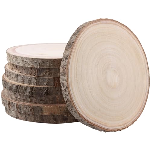 CHUIFAI 8 Stück Holzscheiben 18-20cm Durchmesser Baumscheiben Rund Holz Log Scheiben Holzscheiben zum Basteln Baumstamm Deko DIY Projekte Hochzeitsdeko
