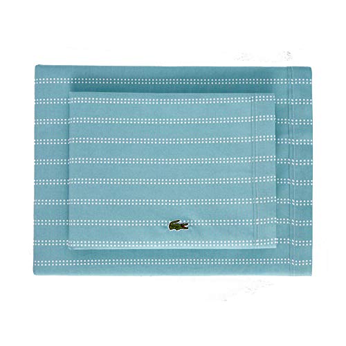 Image of Lacoste 100% Cotton Percale Sheet Set, Dot Stripes Print, Cameo Green, Full