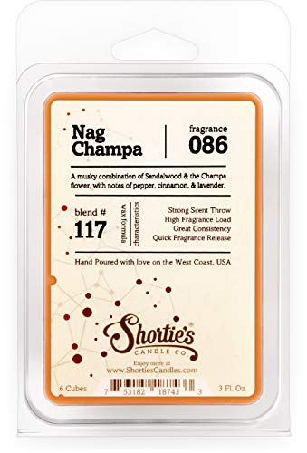Shortie's Candle Company Nag Champa Wax Melts - Formula 117-1 Highly Scented 3 Oz. Bar - Made with Natural Oils - Incense & Earth Air Freshener Cubes Collection