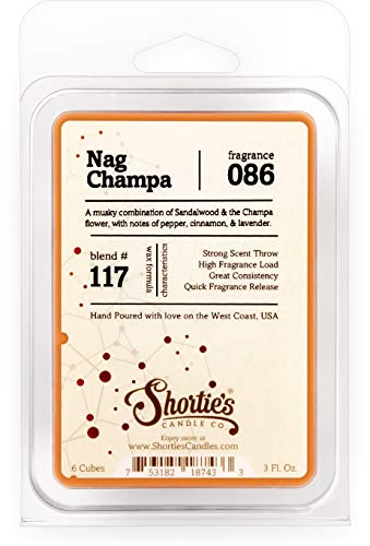 nag champa wax melts - Shortie's Candle Company Nag Champa Wax Melts - Formula 117-1 Highly Scented 3 Oz. Bar - Made with Natural Oils - Incense & Earth Air Freshener Cubes Collection