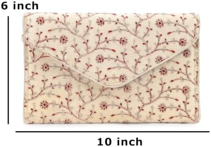 Rajasthani Indian Art Sling Bag Foldover Clutch Purse For Women, Indian Handcrafted Foldover Sling Clutch (Red and White) - 4