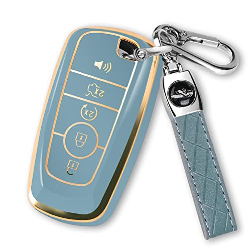 MILD EAST For Ford Key Fob Cover with Keychain Soft TPU Key Case Shell Full Protection for Ford Explorer Fusion Escape Edge Expedition F150 F250 F350 F450 F550 Maverick Mustang(Blue)