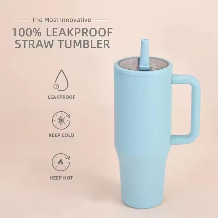 Image of Stainless Steel 1200 ml Vacuum Tumbler with Lid & Straw - Double‑Wall Insulated Cup for Travel, Gym & Office - Keeps Beverages Hot or Cold - 1.2 L Capacity (4TH Sky Blue)