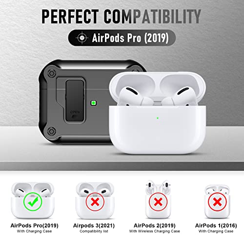Valkit For Apple Airpods Pro Case Cover With Secure Lock Clip Carbon Fiber Hard Shell Airpod Pro Case With Keychain For Men Women Cool Air Pod Pro Shockproof Protective Case For Airpods Pro 2019,Black #TOP1