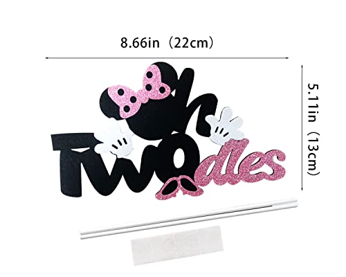 Pink Mouse Birthday Cake Topper,Glitter Pink Bow Mouse Happy Birthday Cake Decoration For Mouse Baby Shower Girl Birthday Party Supplies #TOP1