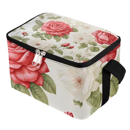 GzLeyigou Lunch Bags for Women Men 9 Cans,Roses Red Hot & Cold Food Delivery Bag Insulated Grocery Bag Insulated Lunch Box Blossom Floral Cooler Bag for Office Work Picnic Beach
