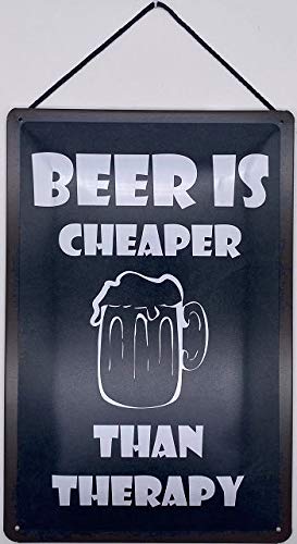 Blechemma Multicolour Metal Sign With Cord 18 X 12 Cm Beer Saying: Beer Is Cheaper Than Therapy