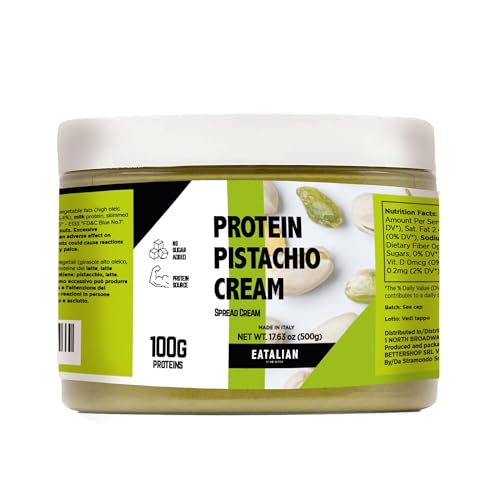 Image of EATALIAN by AMZ BETTER Protein Cream, 17.63 oz / 500 gr, Pistachio Paste with 94 g of Proteins, Made in Italy, Sweet and Unique, Taste Ideal on Bread and Excellent for Dubai Chocolate