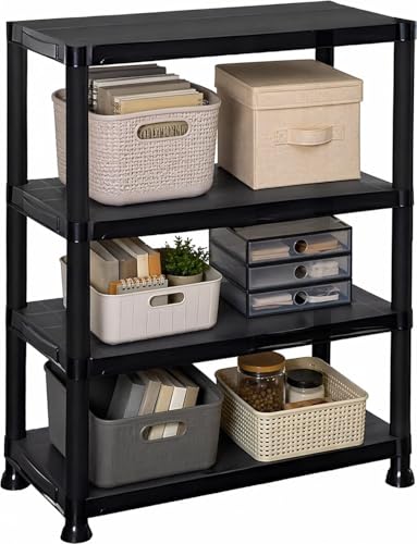 DIVCHI 3 Tier Plastic Storage Shelving Unit | Heavy Duty Shelf Rack for Home Garage Office & Utility Room | Shelf Rack (Black)