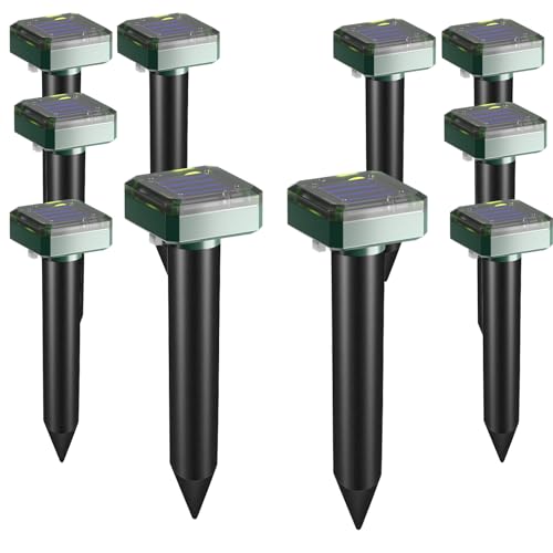 Solar Powered Mole Repellent 10-Pack, Snake Vole Repellent Outdoor, Gopher Repellent Ultrasonic...