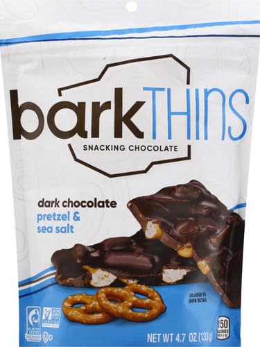 barkTHINS Dark Chocolate, Pretzel and Sea Salt Snacking Chocolate Bag, 4.7 oz