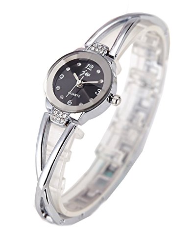 Preisvergleich Produktbild Damen Armbanduhr Silber Strass Schwarz