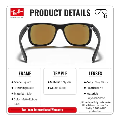 Image of Ray-Ban RB4165 JUSTIN COLOR MIX Square Shaped Sunglasses for Men with Official RAYBAN Eyewear Kit