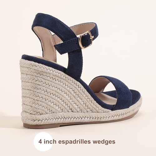 Image of IDIFU IN4 Espadrille Wedge Sandals for Women Open Toe Ankle Strap Platform Wedges Heels Causal Summer Wedge Shoes Comfortable Espadrilles Wedges