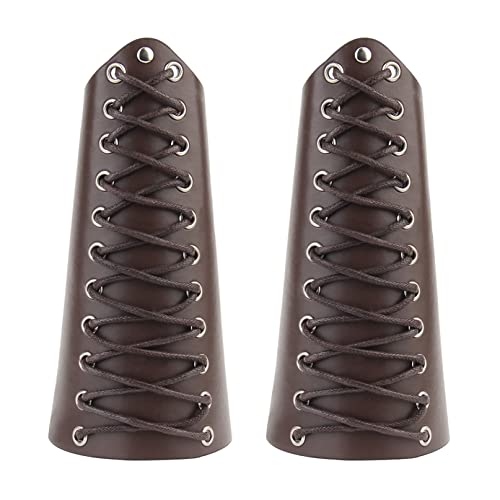 COSFAN 2 pezzi parabraccia in pelle, parabraccia per tiro con l'arco vintage, armatura per braccio in pelle punk, cinturino regolabile, equipaggiamento protettivo per tiro con l'arco (Marrone)