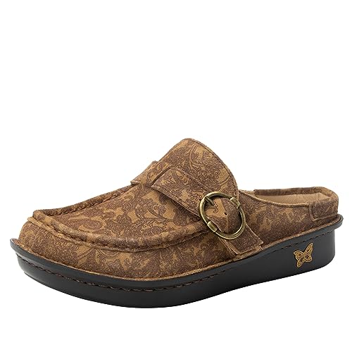 Image of Alegria Women's Brigid Leather Moc Toe Open Back Clog with Heel Cup