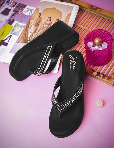 Image of JM LOOKS Elegant Mid-Wedge Sandal for Women Comfortable Slip-On Cross-Strap Design with Decorative Front Detail and Flexible Sole