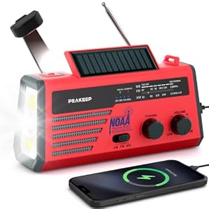 Peakeep NOAA Emergency Weather Radio Alert with Crank Solar Battery Powered