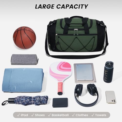 Image of Vorspack Gym Bag for Men - 18 Inches Small Duffle Bag for Travel Lightweight Duffel Bag with Shoe Compartment Personal Item Travel Bag Weekender Bag for Travel Sports Gym - Green