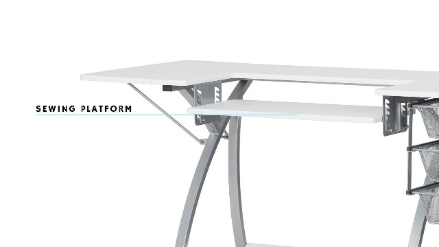 Sew Ready Pro Stitch Sewing Machine Table - 56.75" W x 23.75" D White Hobby and Sewing Machine Table with Storage Shelf and 3 Storage Drawers - Can Also Be Used as Computer Desk