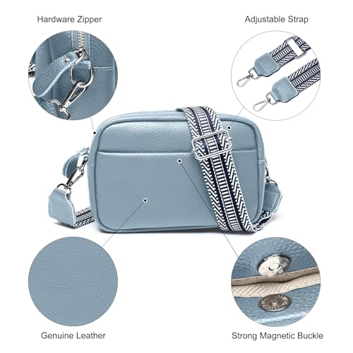 Image of Small Crossbody Bags for Women Genuine Leather, Guitar Strap Shoulder Handbag Purse Camera Bag with Rfid Card Slots, blue
