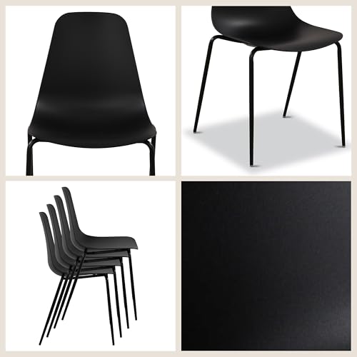 Image of Poly & BARK Isla Stackable Dining Chairs Set of 4 - Mid Century Modern Plastic Dining Chair with Metal Legs - Kitchen & Dining Room Chairs - Dining Table Chairs Set - Indoor /Outdoor - Ebony Black