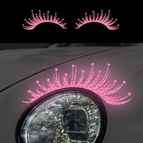 Iprokiu 1 Pair High Intensity Reflective Headlight Eyelash Stickers - Waterproof Fake Eyelash Stickers for SUV Truck Funny Car Decoration (Pink)