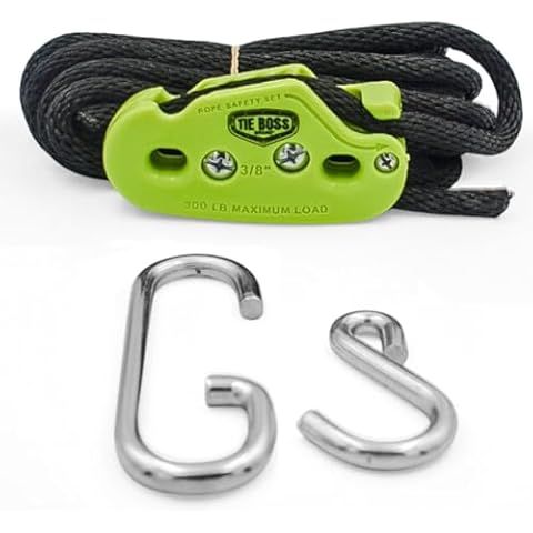 Tie Boss - 3/8 Inch, Heavy Duty, (300 lbs Working Load Limit), Weather Resistant, Tie Down, Rope Tightening System, (w/15 ft Rope) - Green Cover