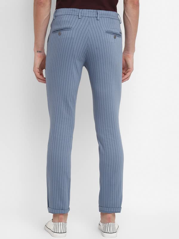 Image of Turtle Men Sky Blue Striped Narrow Fit Trousers