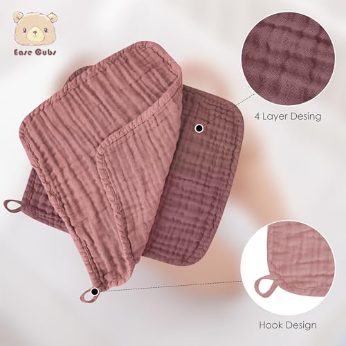 Image of Ease Cubs 12 Pack Muslin Washcloths for Baby - 100% Cotton Baby Wash Cloths for or Baby Face Body Comfy and Soft for Newborn Infants Kids Girls and Boys - 12 inchx12 inch - Brown, Honey and Bean Paste Series
