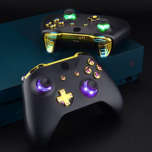 Image of eXtremeRate Multi-Colors Luminated Dpad Thumbsticks Start Back ABXY Action Buttons, Chrome Gold Classical Symbols Buttons DTFS (DTF 2.0) LED Kit for Xbox One S /X Controller - Controller NOT Included