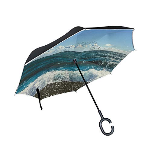 hengpai Cuxhaven Germany - Paraguas invertido para Coche, Resistente al Viento, a Prueba de Rayos UV, Doble Capa para Mujer, Multicolor 11, Talla única