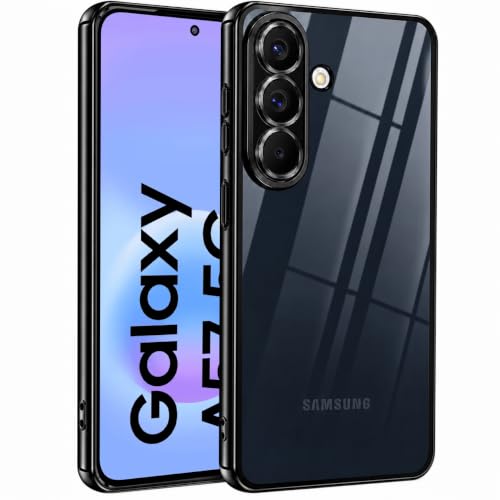 Image of VONZEE Clear Logo Electroplating Transparent Case for Samsung A57 5G, Magnetic Plating Electroplate TPU Cover, Individual Camera Protection for Each Lens - Black