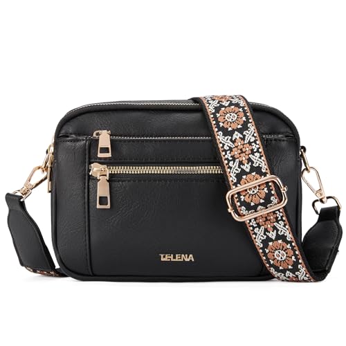 Telena Crossbody Purse for Women Small Crossbody Bags Trendy Vegan Leather Shoulder Handbags with Adjustable Strap Black