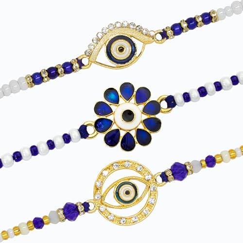 Image of Canton Rakhi With Chocolate Gift Combo, Pack of 3 Designer Rakhi For Brother With Chocolate Gift, Roli & Greeting Card (Design-2, Rakhi With Celebration)