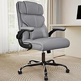 Executive Office Chair with Flip-up Armrests,Ergonomic Computer Desk Chairs,Mid-Tall Back Leather Office Chair 400 Lbs,Lumbar Support Swivel PC Chair with Rocking Function