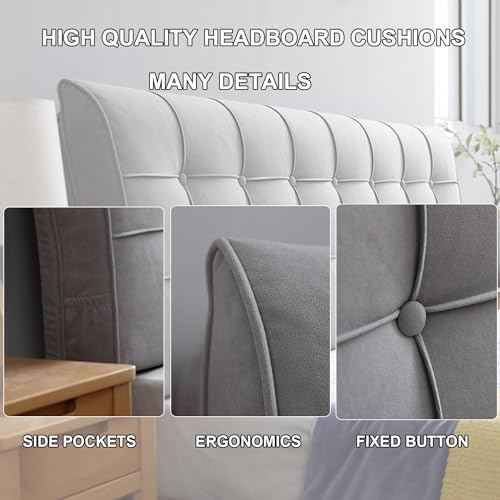 ZZYK Tufted Button Upholstered Solid Color Headboard Cushion Large Rectangle Support Pillowboard Wall Mounted Pillow Removable Dorm Daybed Bunk Bed Backrest,Gray2,Straps 35\"/Single - Thumbnail 5