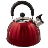 Mr. Coffee Twining - Tetera silbante de acero inoxidable con forma de calabaza de 2.1 cuartos de galón, color rojo metálico