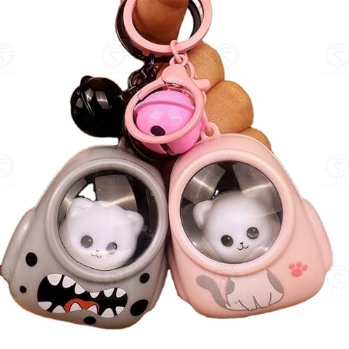 Image of SHAKTISM Cute LED Glowing Animal Keychain for Kids, PVC Cat Astronaut Light Keychain with Bell, Mini Night Glow Bag Decorative for School Bags, Backpack, Gifts for Girls Boys (Random Design) 2Pc