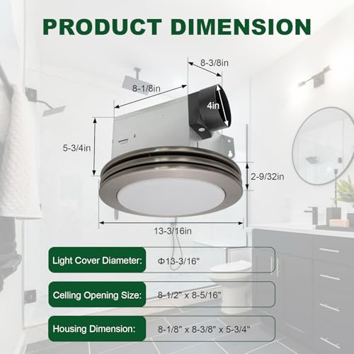 Image of Akicon Bathroom Exhaust Fan with Shower Light, 80 CFM 2.0 Sones Round Bathroom Fan Light Combo, Dimmable 3CCT LED Lights Vent Fans with Acrylic Cover for Shower Room, Home (Brushed Nickel)