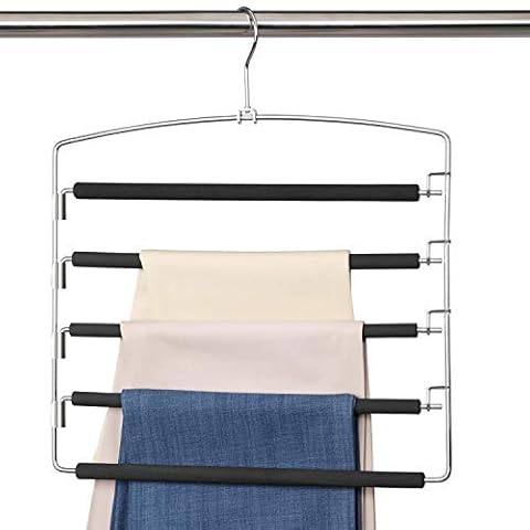 Meetu Pants Hangers: 5 Layers Stainless Steel Swing Arm Non-Slip Hangers (4 Pack) Cover