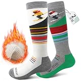 Findway 2 Paar Merinowolle Skisocken Kinder, Winter Snowboarding Atmungsaktive Thermosocken mit Über die Wade Design/Anti-Rutsch-Bündchen für Mädchen/Jungen für Outdoor-Sportarten