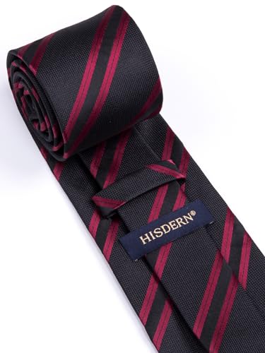 Image of HISDERN Stripe Tie Mens Ties with Pocket Square Set Classic 3.4'' Silk Formal Necktie Handkerchief for Business Wedding