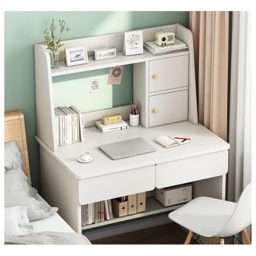 GrsMis勉強机 子供 ?公? 学?? 学習デスク 収納引き出し2つ付きナイトスタンド 多機能コンピューター机 寝室、書斎、シンプルなデスクと本棚の、自宅、学生の勉強机、オフィスデスク、寮のパソコンデスクとして最適です (温白色,ハイサイズ 80cm(ダ